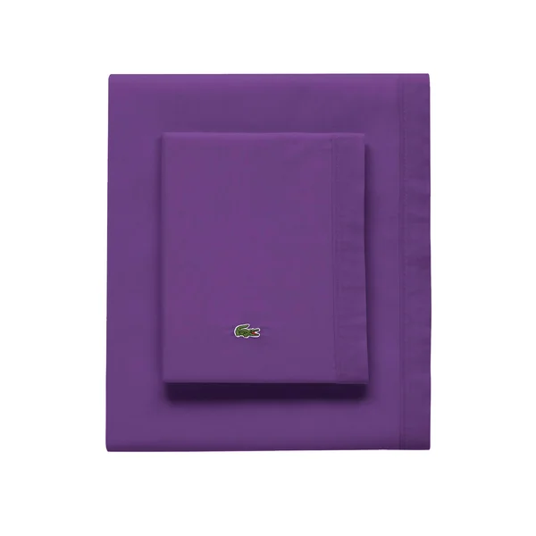 Lacoste 100% Cotton Percale Sheet Set, Solid, Plum, Full