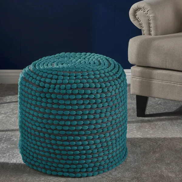 GDF Studio Rosalyn Fabric Round Pouf Ottoman - Turqoise