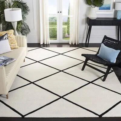 Ellicott Geometric Handmade Tufted Wool Ivory/Black Area Rug George Oliver Rug Size: Rectangle 6' x 9'