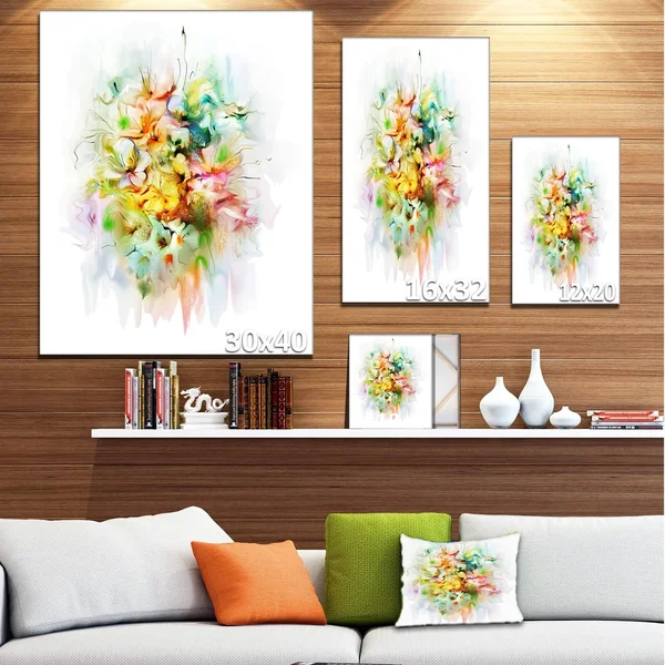 Design Art &Yellow Watercolor Flowers& 4 Piece Painting Print on Wrapped Canvas Set
