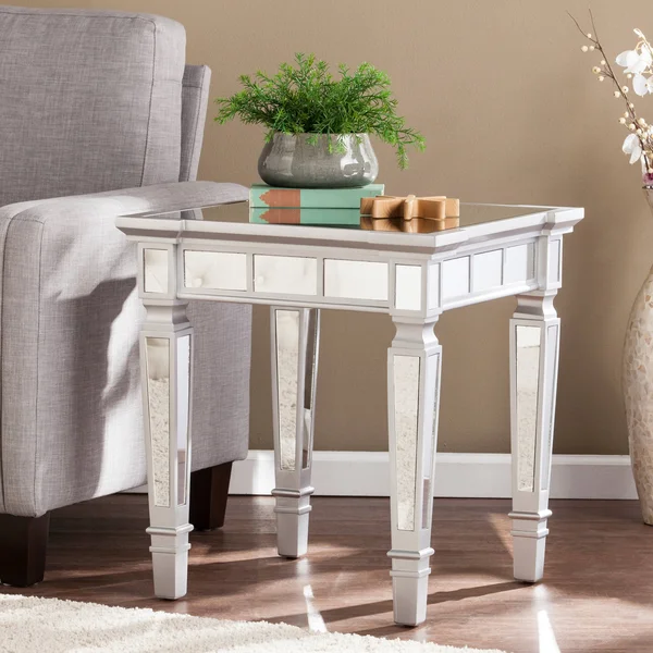 Southern Enterprises Glenview Glam Mirrored End Table Square Matte Silver
