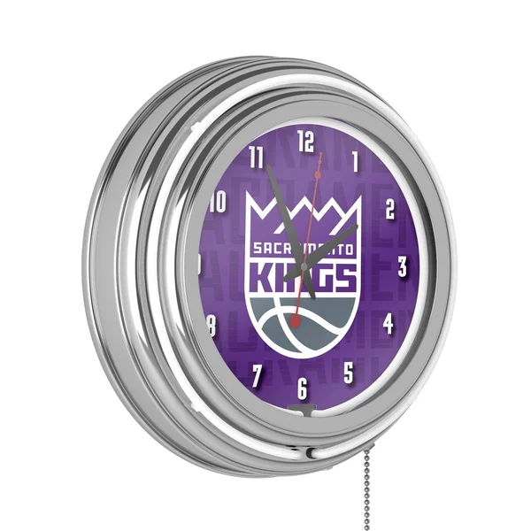 NBA Chrome Double Rung Neon Clock - City - Sacramento Kings