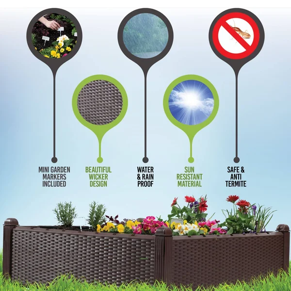 Ogrow 39x22 Square Wicker Raised Garden Bed with Premium Canopy Cover