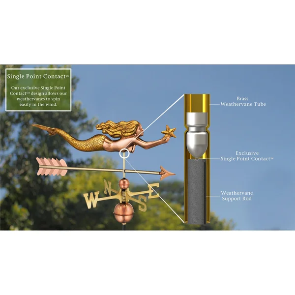 Good Directions Mermaid with Starfish Weathervane - Polished Copper with Golden Leaf Finish
