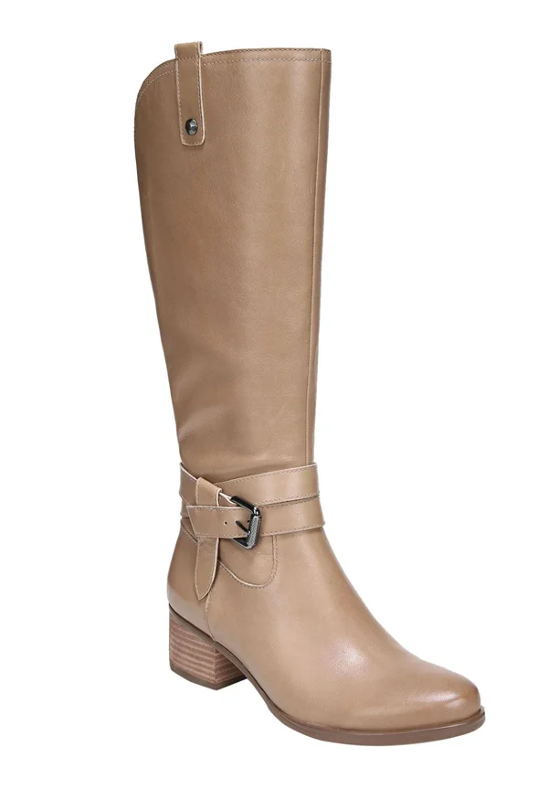 Naturalizer Dev Womens Wide Calf Leather Riding Boots, Oatmeal Leather