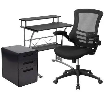 Samiyah Ergonomic Desk - Chair and Filing Cabinet 3-Piece Set Symple Stuff