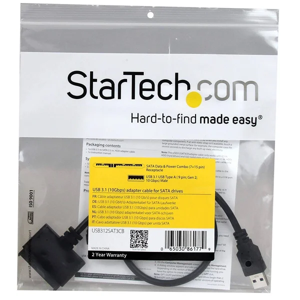 StarTech.com USB C to SATA Adapter Cable - for 2.5, 3.5x22 SATA Drives - 10Gbps - USB 3.1 - SATA to USB Adapter - External Hard