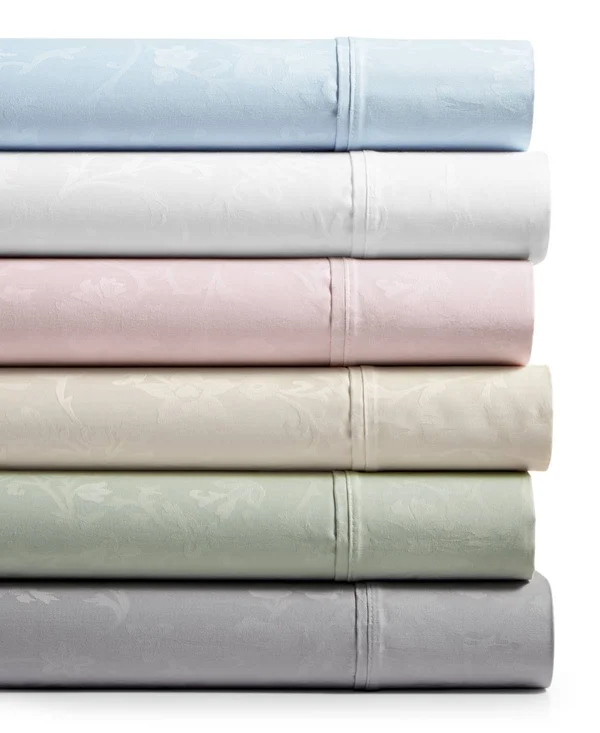 AQ Textiles Bergen House Woven Floral Vine 4-pc. Queen Sheet Set, 1000-Thread Count 100% Certified Egyptian Cotton - Blush