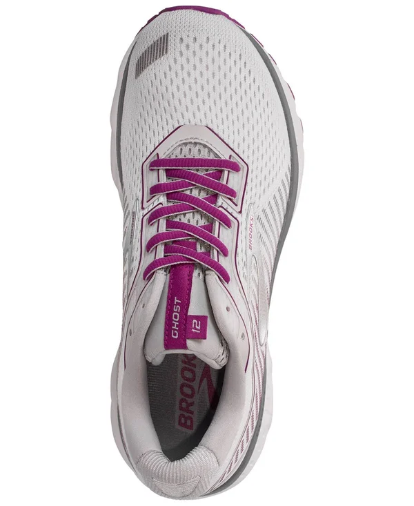 Brooks Women's Ghost 12 White-Grey-Hollyhock, 10
