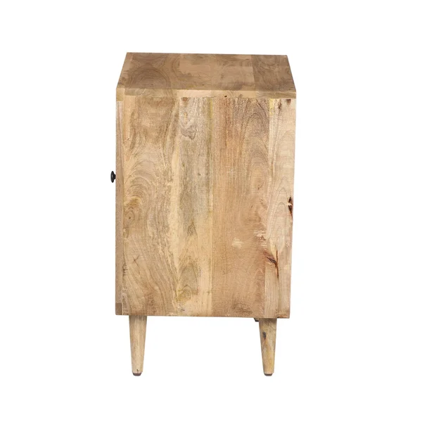The Urban Port Transitional Mango Wood Side Table with Open Cubbies and Door Storage - Natural Brown
