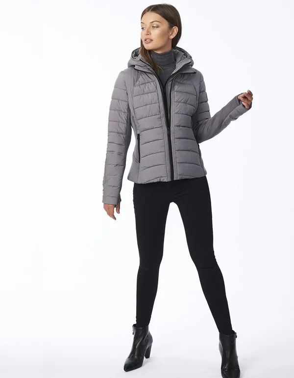 Women's Bernardo Hooded Quilted Water Repellent Jacket 5608821 - X-Large, Charcoal