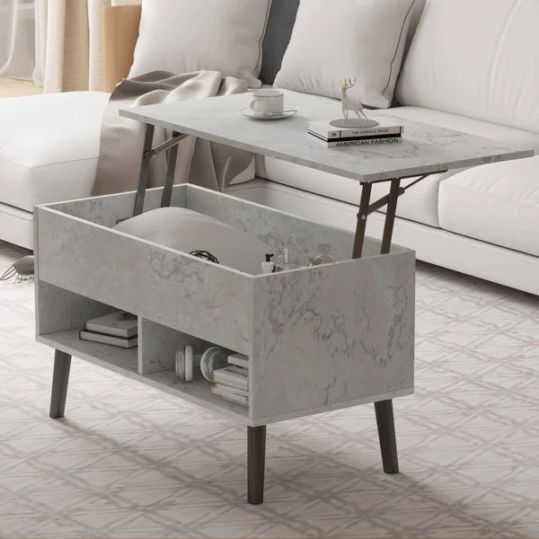 FUFUu0026GAGA Modern Lift Top Coffee Table with Storage Drawers - Grey