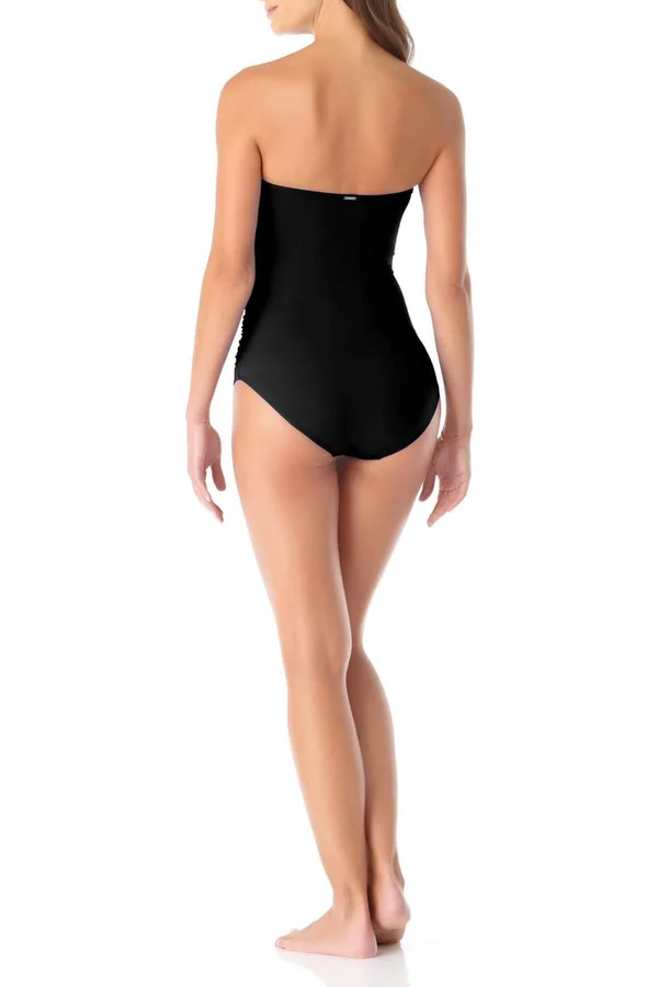 Anne Cole Womens Ruched Twist Front One-Piece Swimsuit Black 16