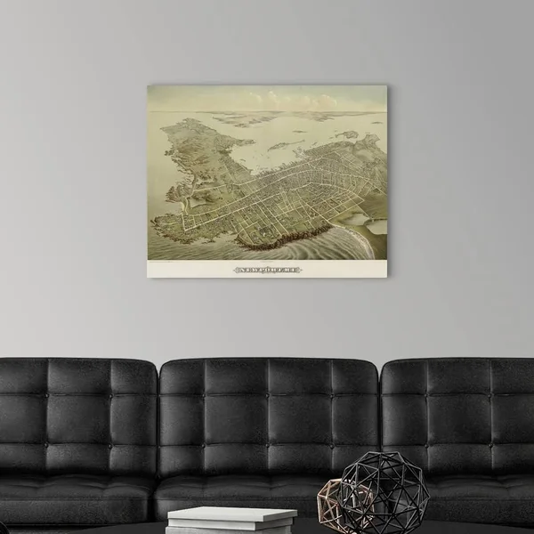 Vintage Birds Eye View Map of Newport, Rhode Island, Canvas Wall Art, 30x24, Great Big Canvas