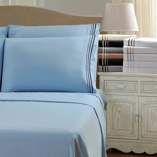 Superior Wrinkle Resistant Embroidered 6 Piece Microfiber Sheet Set, California King - White/Gold