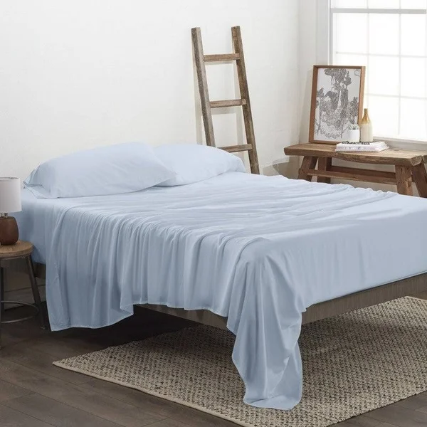 Becky Cameron Premium Rayon from Bamboo 4 Piece Luxury Bed Sheet Set (Queen - Light Blue)
