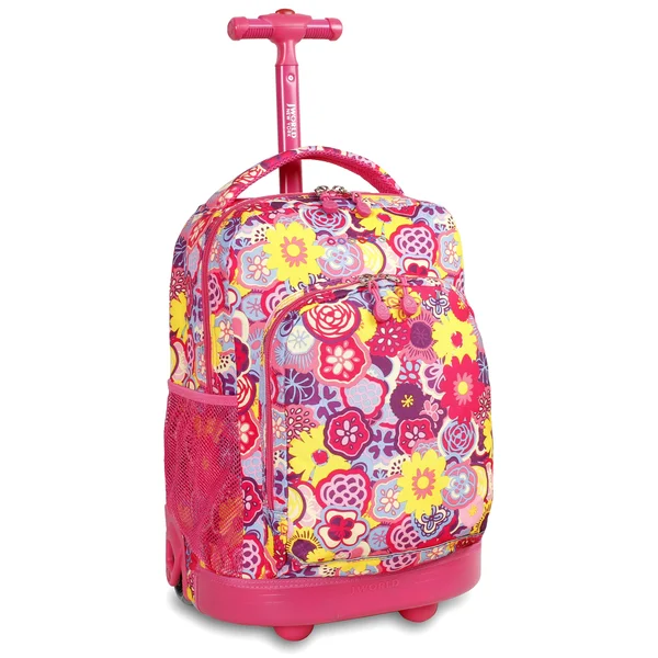 J World Sunny 17x22 Rolling Backpack - Pink Poppy Pansy