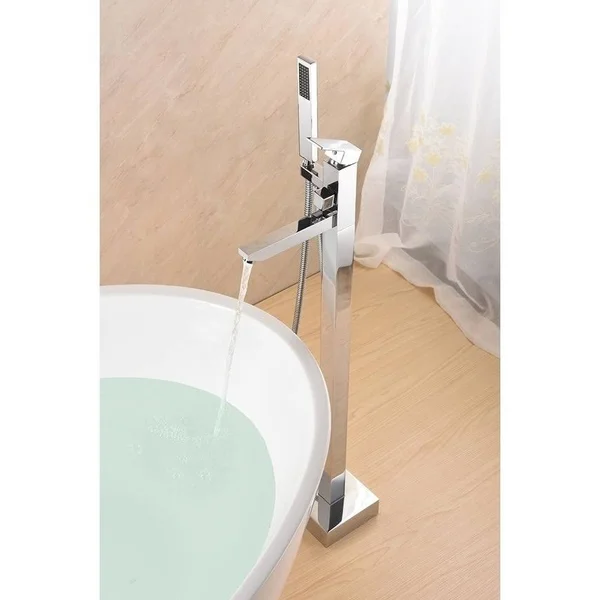 EISEN Home SevenFalls Single Handle Floor Mounted Freestanding Tub Filler with Handshower, Size: Chrome Finish