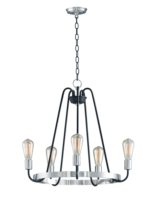 Maxim Lighting 11735BKSN Haven 5 Light Chandelier - Black, Satin Nickel
