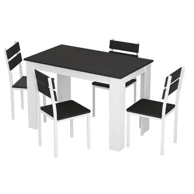 Keyland 6 - Person Dining Set Ebern Designs Table Top Color: Black, Table Base Color: White, Chair Color: Black/White