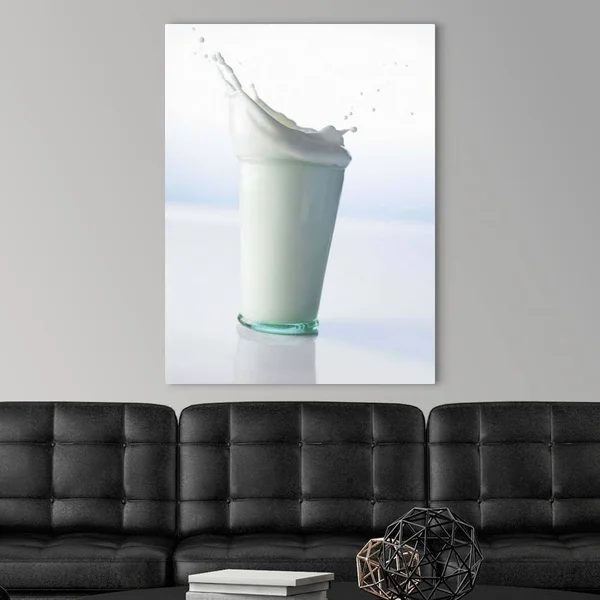 Milk splashing in glass - Large Solid-Faced Canvas Wall Art Print, Great Big Canvas