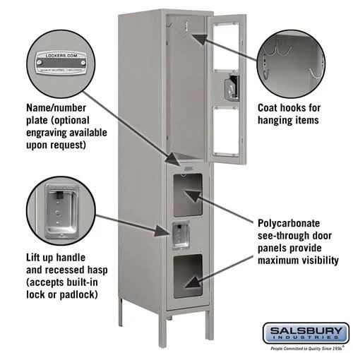 Salsbury Industries S-62165TN-U 6 ft. H x 15 in. D See-Through Metal Locker - Double Tier - 1 Wide - Unassembled - Tan