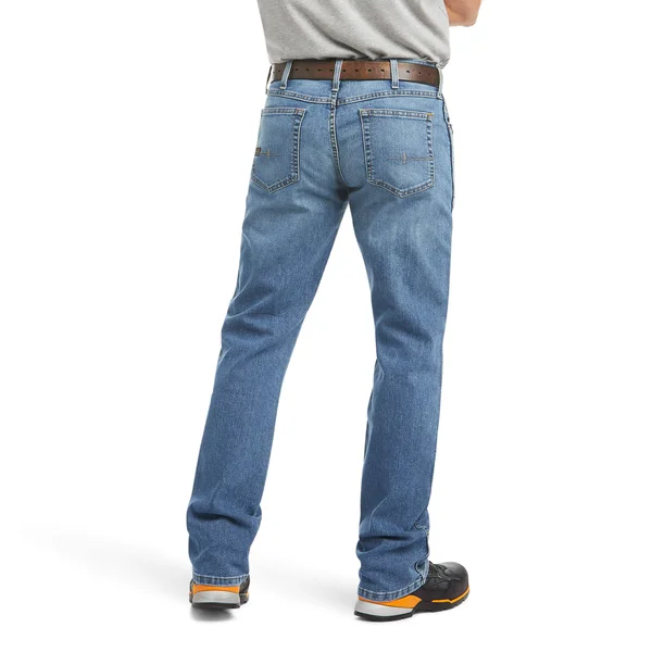 Ariat Men's Rebar M4 Relaxed DuraStretch Basic Boot Cut Work Jean, Blue Haze