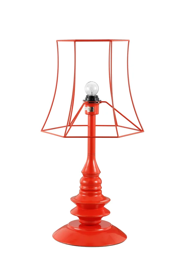 Benzara Bm191541 Metal Table Lamp with Wire Shade and Pedestal Style Feet - Orange