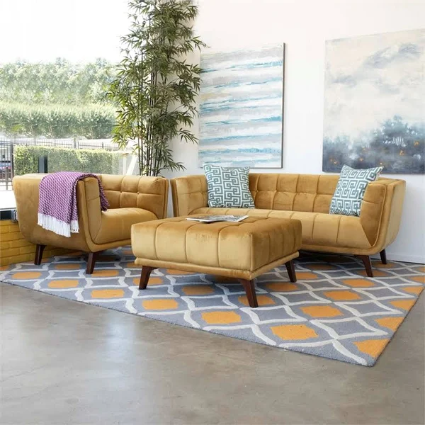 Pemberly Row Mid Century Modern Allen Yellow Ottoman - PR-4753-2014073