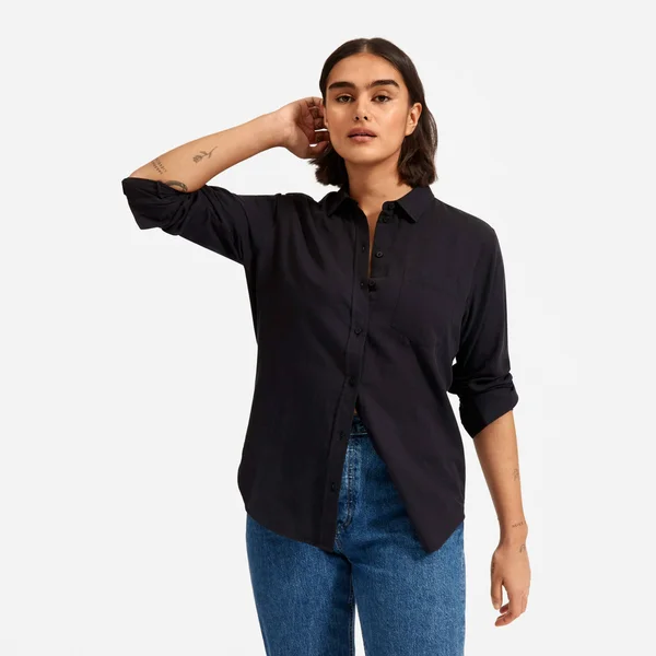 Women's Double-Gauze Relaxed Shirt by Everlane in Washed Black, Size 4