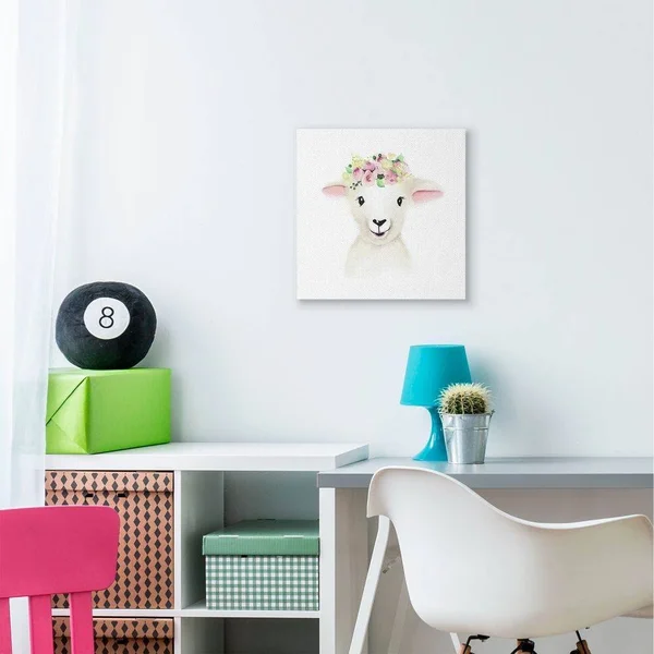 The Kids Room by Stupell 30 in. x 30 in. Cute Cartoon Baby Lamb Sheep Flower Crown Farm Painting by Studio Q Canvas Wall Art - Mu