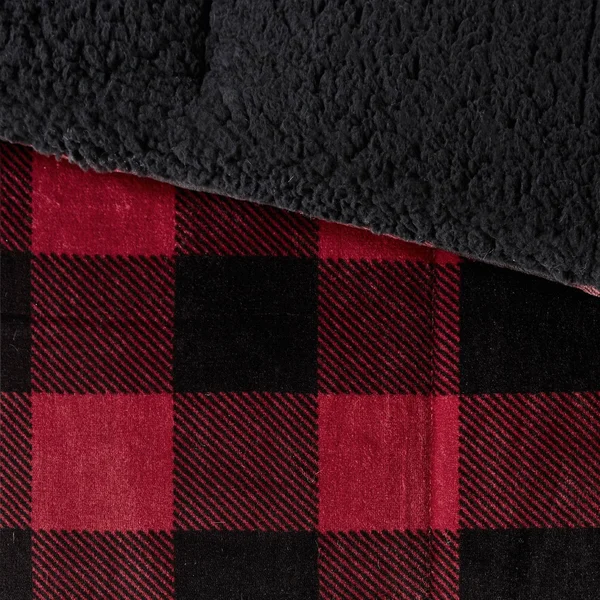 Woolrich Alton Plush to Sherpa Down Alternative Comforter Set (Red/Black Buffalo Check - King)