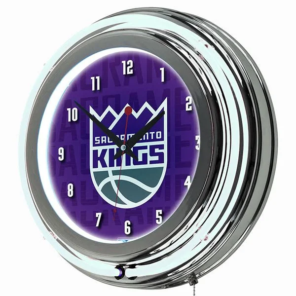 NBA Chrome Double Rung Neon Clock - City - Sacramento Kings