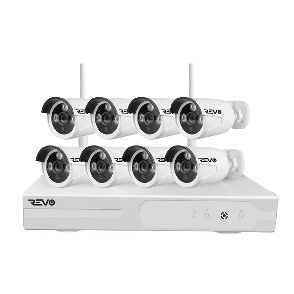 Revo Wireless HD 8-Channel 1TB NVR Smart Surveillance System with 8-Wireless 1080p Full-HD Indoor/Outdoor Bullet Cameras - White