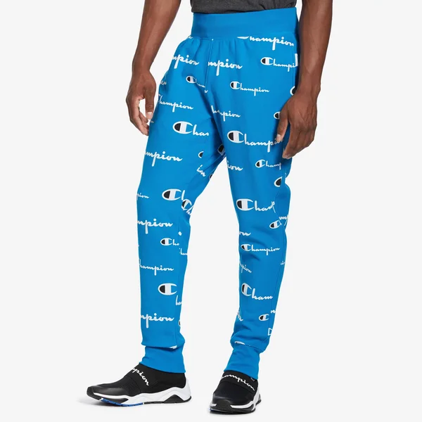 Champion Life Men's REVERSE Weave Joggers, All Over Logo Multi Scale Script Running Waves M