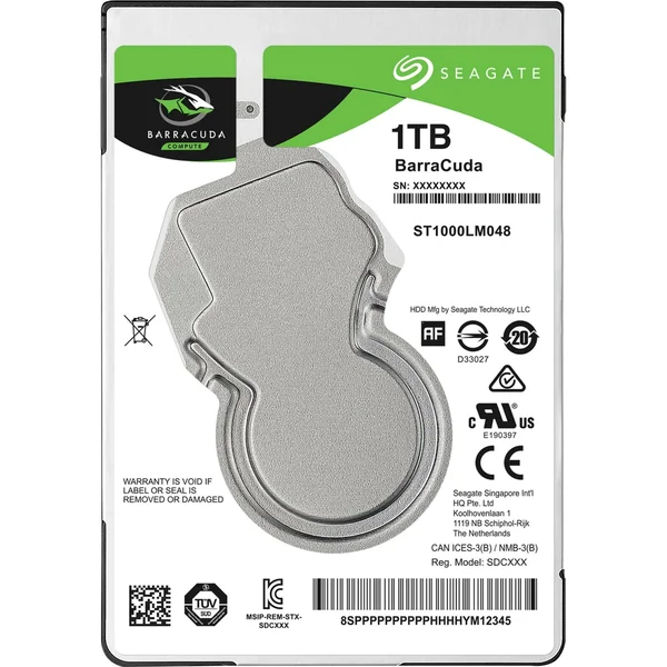 Seagate Guardian BarraCuda 1 TB Internal HDD - 2.5x22 - ST1000LM048 - SATA 6Gb/s - 5, 400 rpm