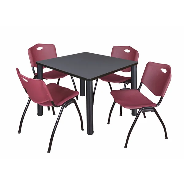 Regency Kee 42x22 Square Breakroom Table- Grey/ Black & 4 &M& Stack Chairs- Black