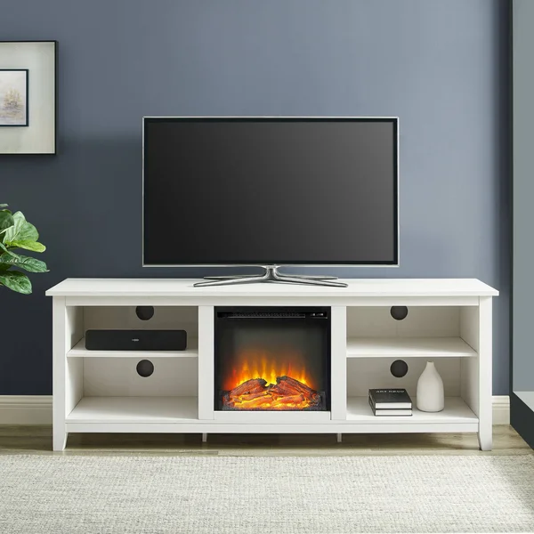 Ackerman Modern Open Storage with Electric Fireplace TV Stand for TVs Up to 80x22 Brushed White - Saracina Home