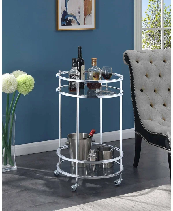 Convenience Concepts Royal Crest Bar Cart with Wheels, Clear