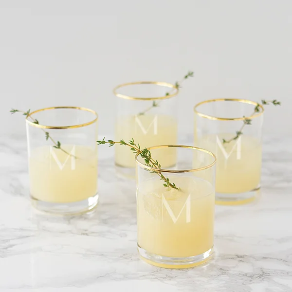 Cathy&s Concepts Personalized Set of 4 Gold Rim Whiskey Glasses