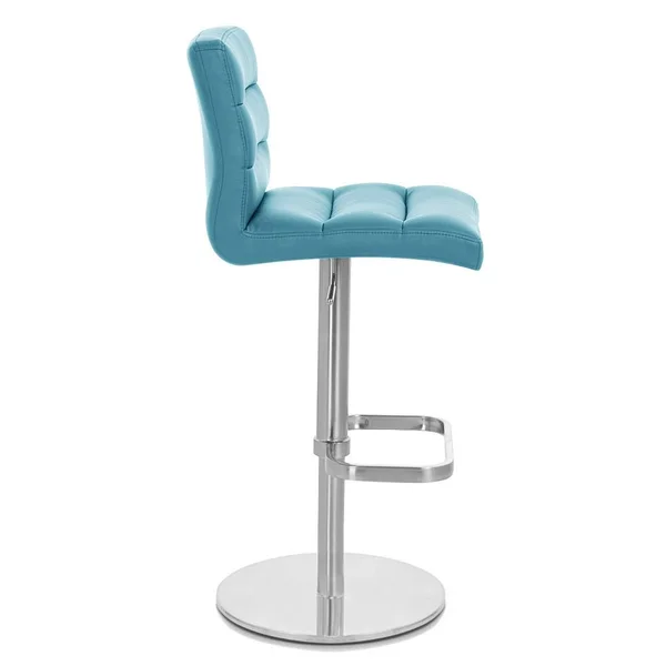 Teal Lush Flat Round Base Adjustable Height Swivel Armless Bar Stool