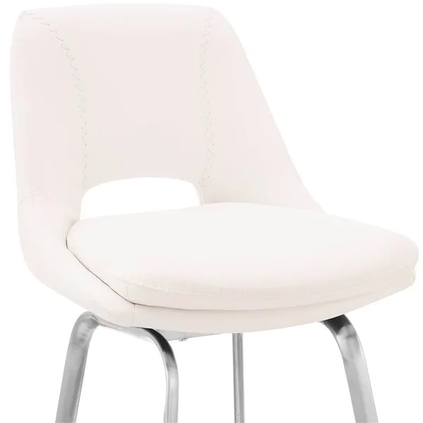 Armen Living Carise White Faux Leather and Brushed Stainless Steel Swivel 26x22 Counter Stool - LCCABABSWH26