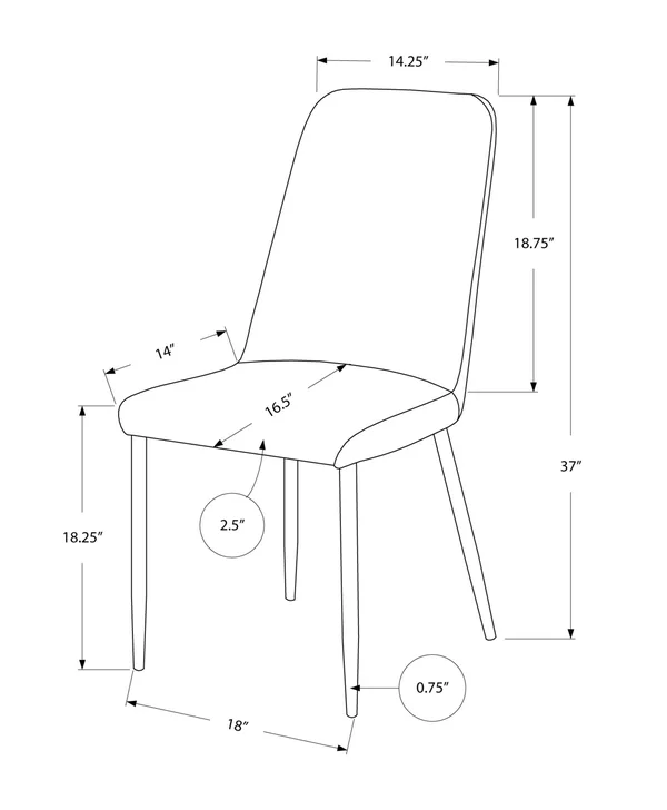 Monarch Specialties 37 in. Faux Leather and Chrome Dining Chair - Size: Set of 2, Grey
