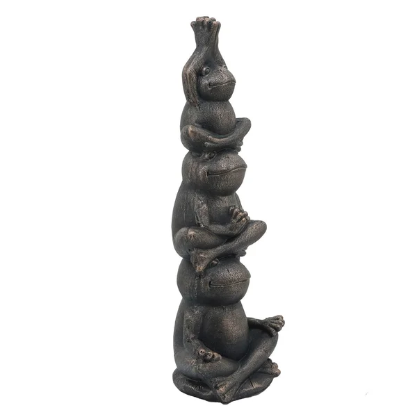 24 Inches Resin Stacked Meditating 3 Frog Accent Decor, Bronze