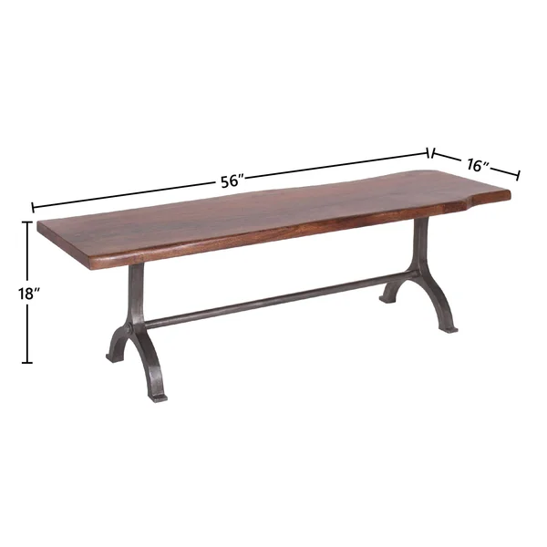 Casartis Living Dala Industrial Iron & Acacia Natural Edge Dining Bench, 56-Inch - Single - Brown - Dining Height