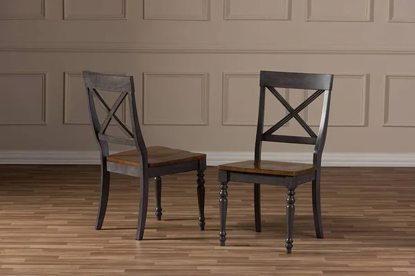 Baxton Studio Rosalind Shabby Chic Country Cottage Weathered Dove Grey and Oak Brown Finishing Solid Wood X-Back Dining Side Cha