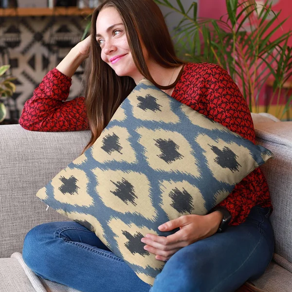 Plutus 26x22 x 26x22 Color Stitched Dot Luxury Throw Pillow in Blue