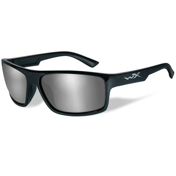 WILEY X WX Peak Sunglasses - 65-15-130, Grey Silver Flash - Gloss Black