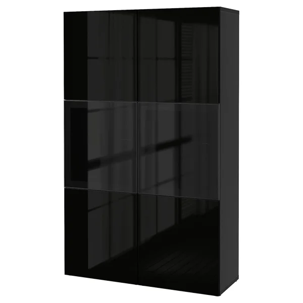 IKEA - BESTÅ Storage Combination w/Glass Doors - Black-brown/Selsviken High Gloss/Black Smoked Glass, 47 1/4x16 1/2x76