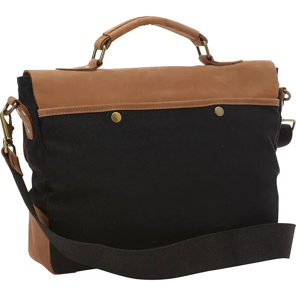 Vagabond Traveler Casual Style Cowhide Leather Cotton Canvas Messenger Bag